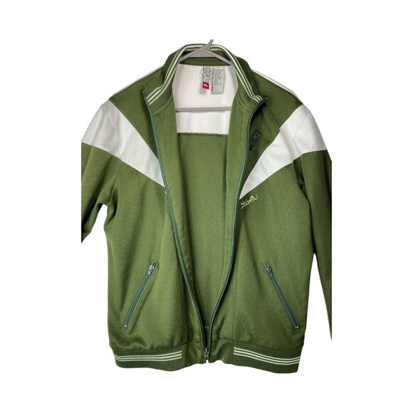 Y2K Quicksilver Jacket Green & White Track Full Zip Hoodless 2000s Size S/P - Picture 3 of 12